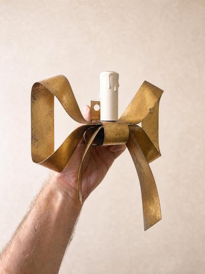 1 of 4 French 60s Brass Wall Sconces | Sculptural Bow Ribbon Candle Style Lights — photo 7