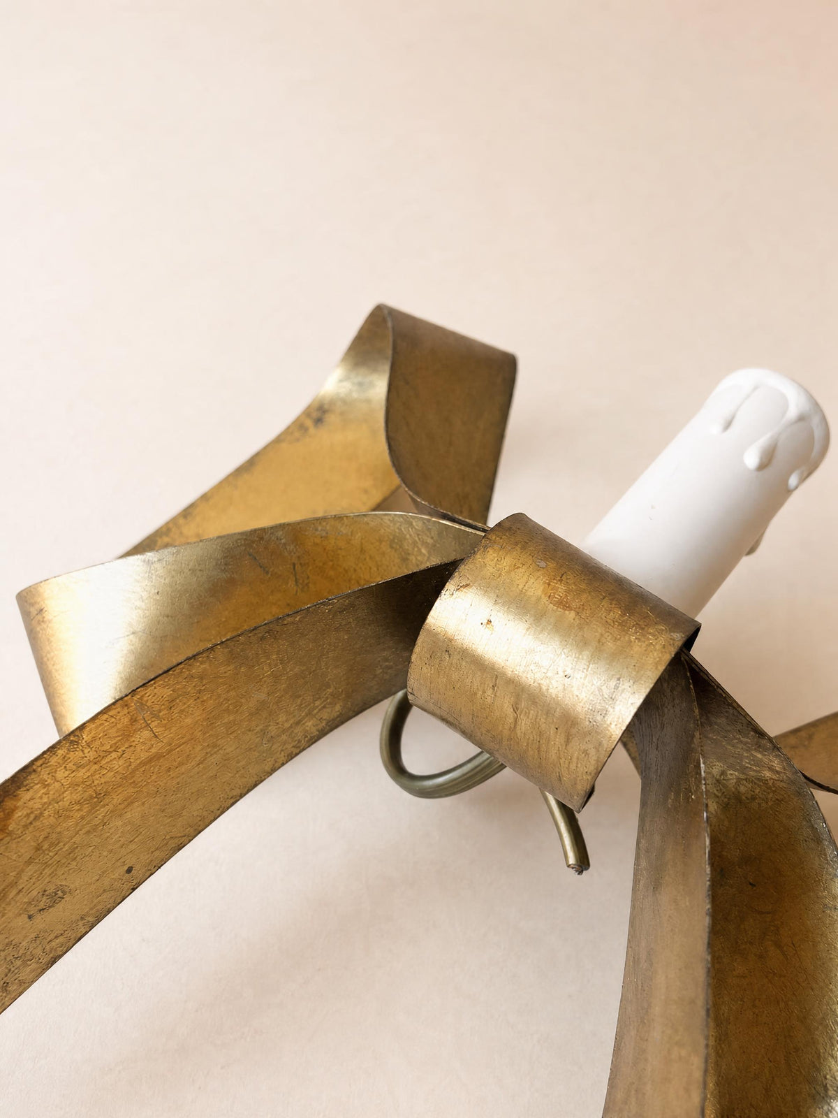 1 of 4 French 60s Brass Wall Sconces | Sculptural Bow Ribbon Candle Style Lights — photo 8