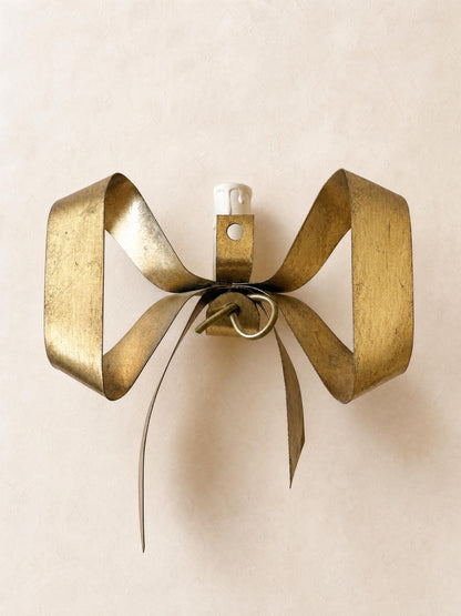 1 of 4 French 60s Brass Wall Sconces | Sculptural Bow Ribbon Candle Style Lights — photo 9