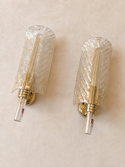 Italian 80s Murano Glass Wall Sconces | Barovier & Toso Brass Light Pair — photo 3