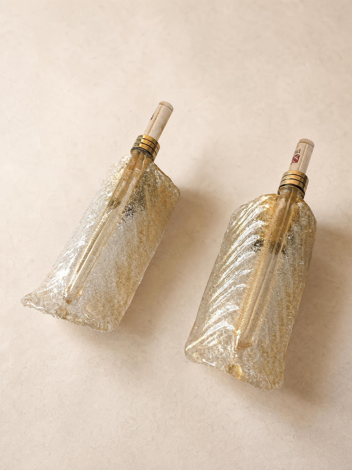 Italian 80s Murano Glass Wall Sconces | Barovier & Toso Brass Light Pair — photo 5