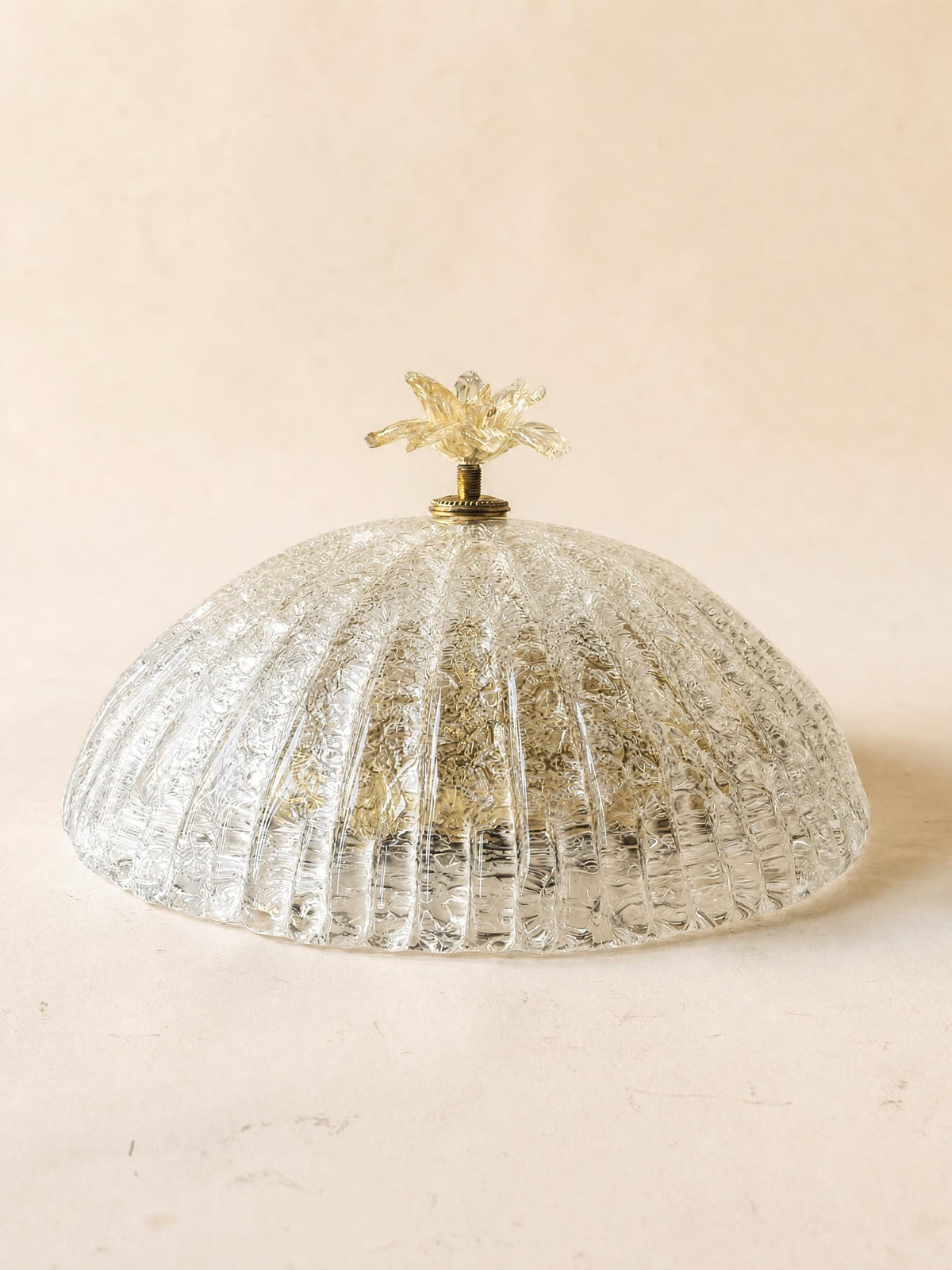 Italian 70s Murano Glass Ceiling Lamp | Textured Flush Mount Light with Flower Finial — photo 3