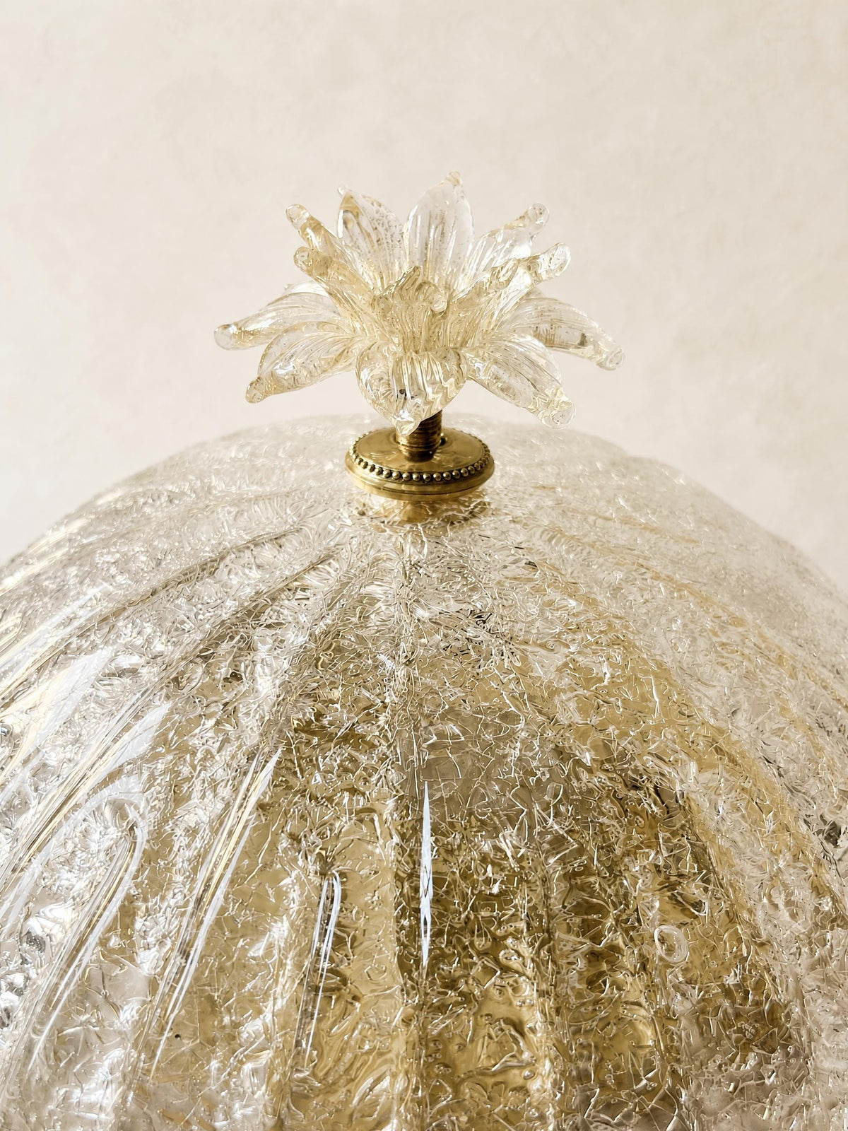 Italian 70s Murano Glass Ceiling Lamp | Textured Flush Mount Light with Flower Finial — photo 5
