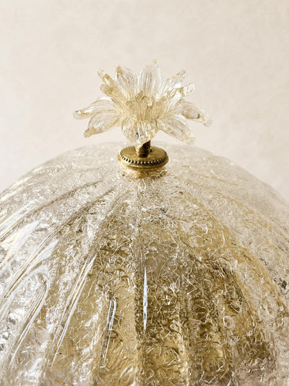 Italian 70s Murano Glass Ceiling Lamp | Textured Flush Mount Light with Flower Finial — photo 5