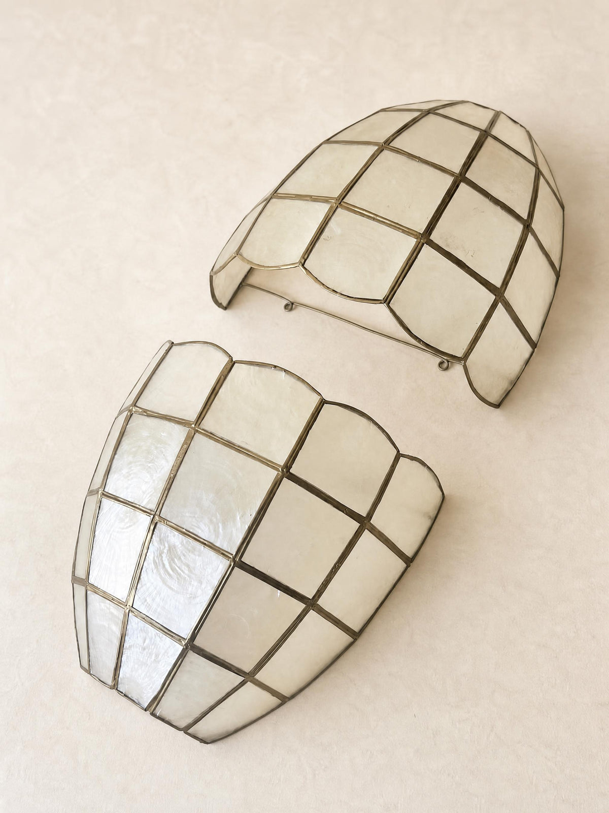 Set of 3 Art Deco Style Shell Wall Sconces in Capiz and Brass — photo 8