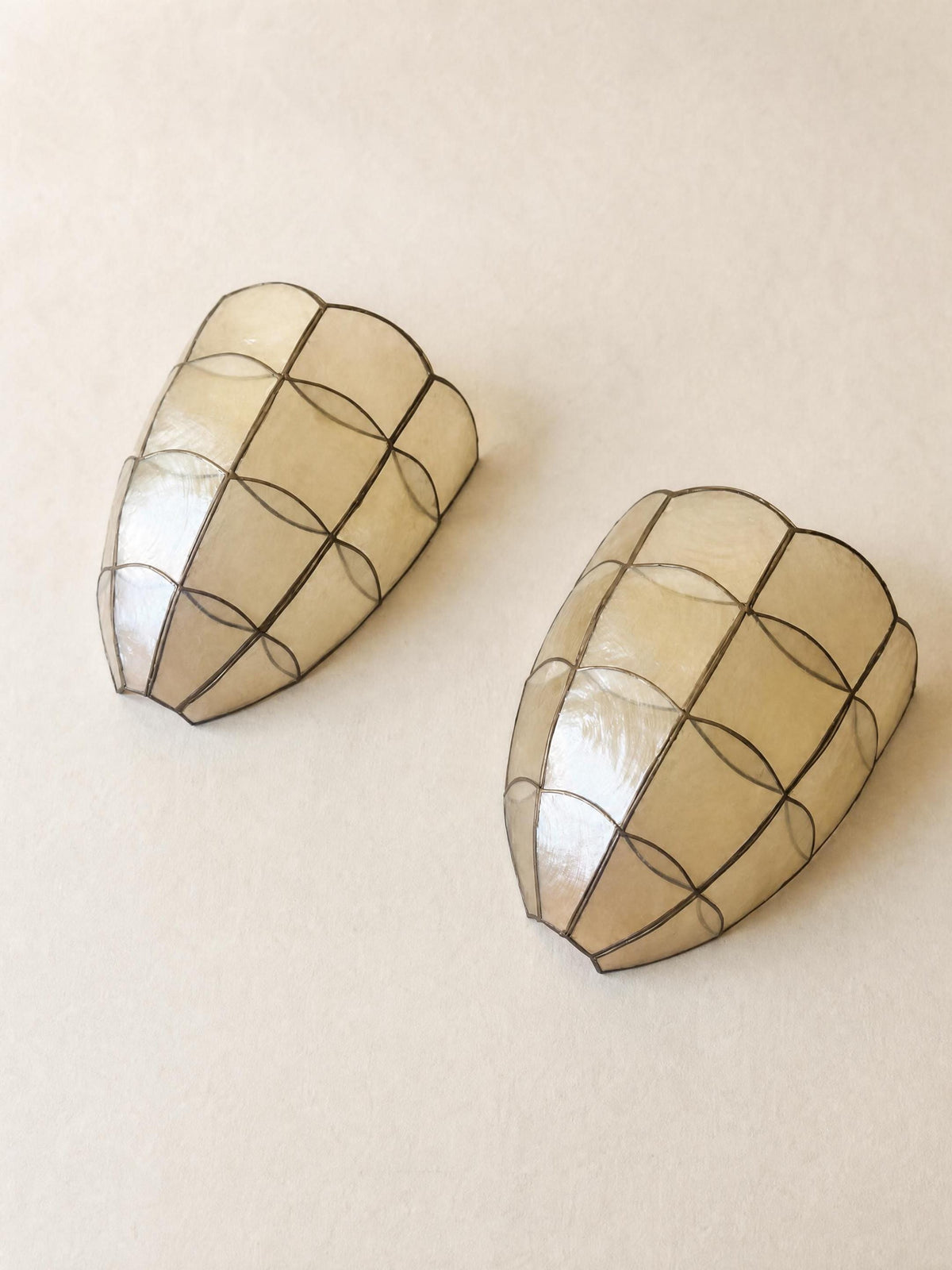 Pair of Vintage Capiz Shell Wall Sconces | Organic Modern Shell Wall Lights — photo 4