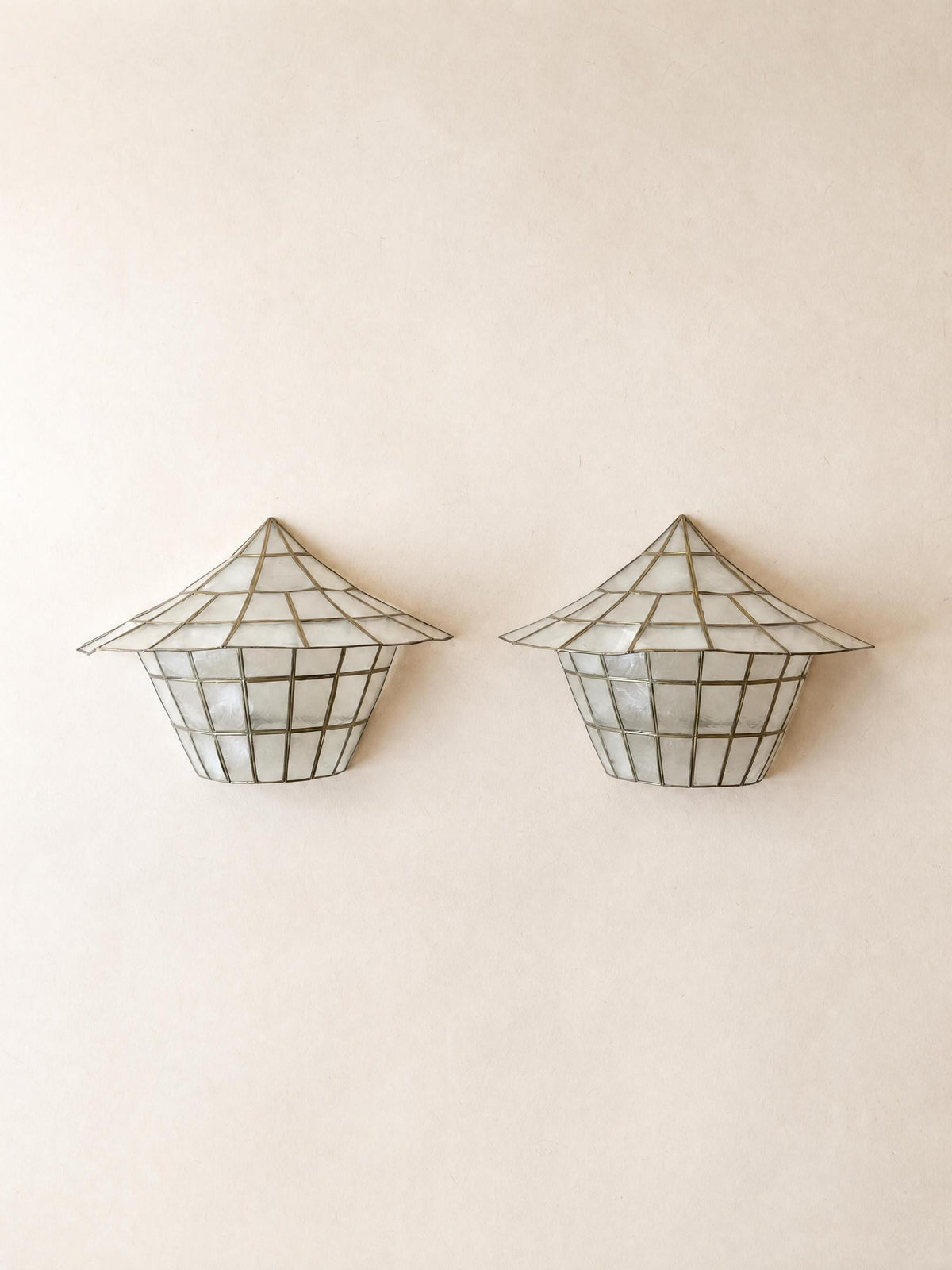 Pair of Art Deco Style Capiz Shell Wall Lights | Sculptural Pagoda Form Sconces — photo 1