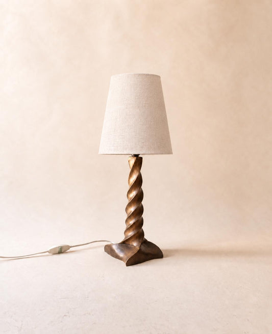 French 40s Art Deco Sculptural Wood Table Lamp | Hand-carved Twisted Spiral Base — photo 1
