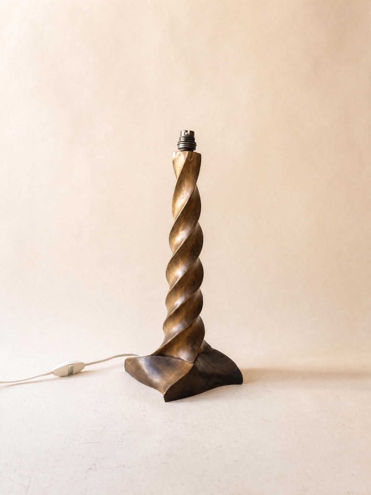 French 40s Art Deco Sculptural Wood Table Lamp | Hand-carved Twisted Spiral Base — photo 6