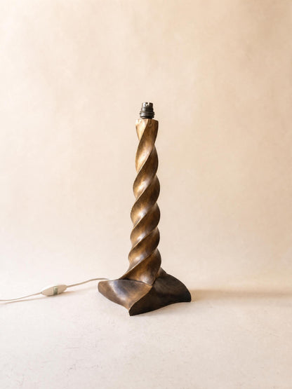 French 40s Art Deco Sculptural Wood Table Lamp | Hand-carved Twisted Spiral Base — photo 6