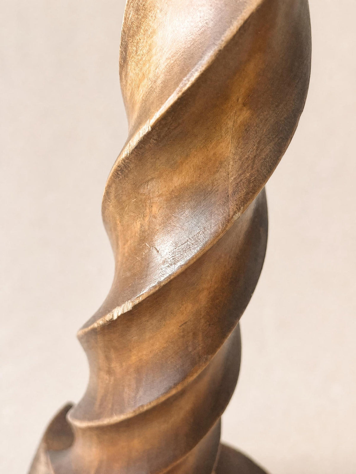French 40s Art Deco Sculptural Wood Table Lamp | Hand-carved Twisted Spiral Base — photo 9