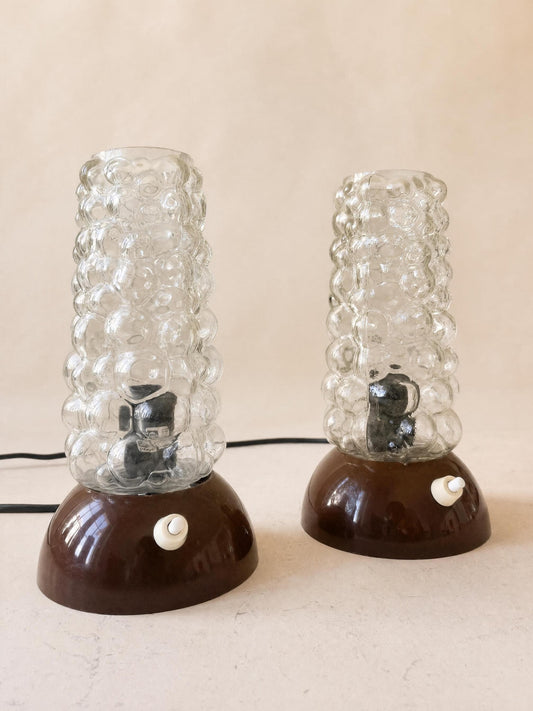 German 70s Bubble Glass Table Lights | Pair of Textured Bedside Lamps — photo 2