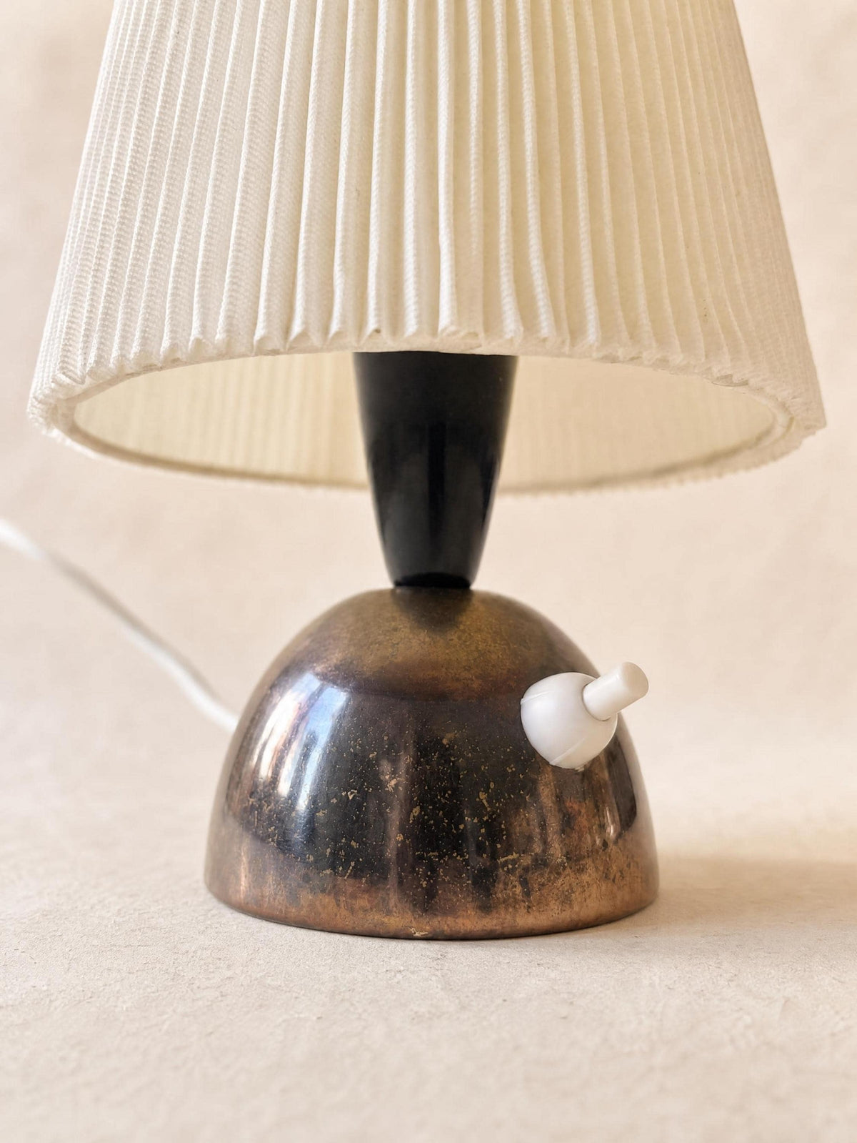 Pair of 50s Copper Bedside Tables with Vintage Pleated Fabric Shades — photo 7
