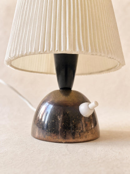 Pair of 50s Copper Bedside Tables with Vintage Pleated Fabric Shades — photo 7