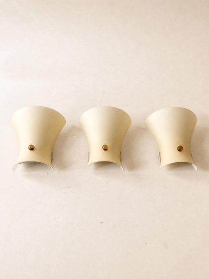 Set of 3 Italian 80s Itre Wall Lights in Opaline Glass, Yellow Eggshell Sculptural Sconces — photo 5