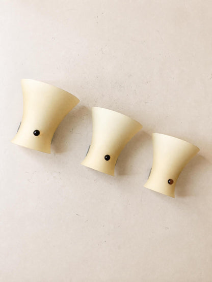 Set of 3 Italian 80s Itre Wall Lights in Opaline Glass, Yellow Eggshell Sculptural Sconces — photo 4