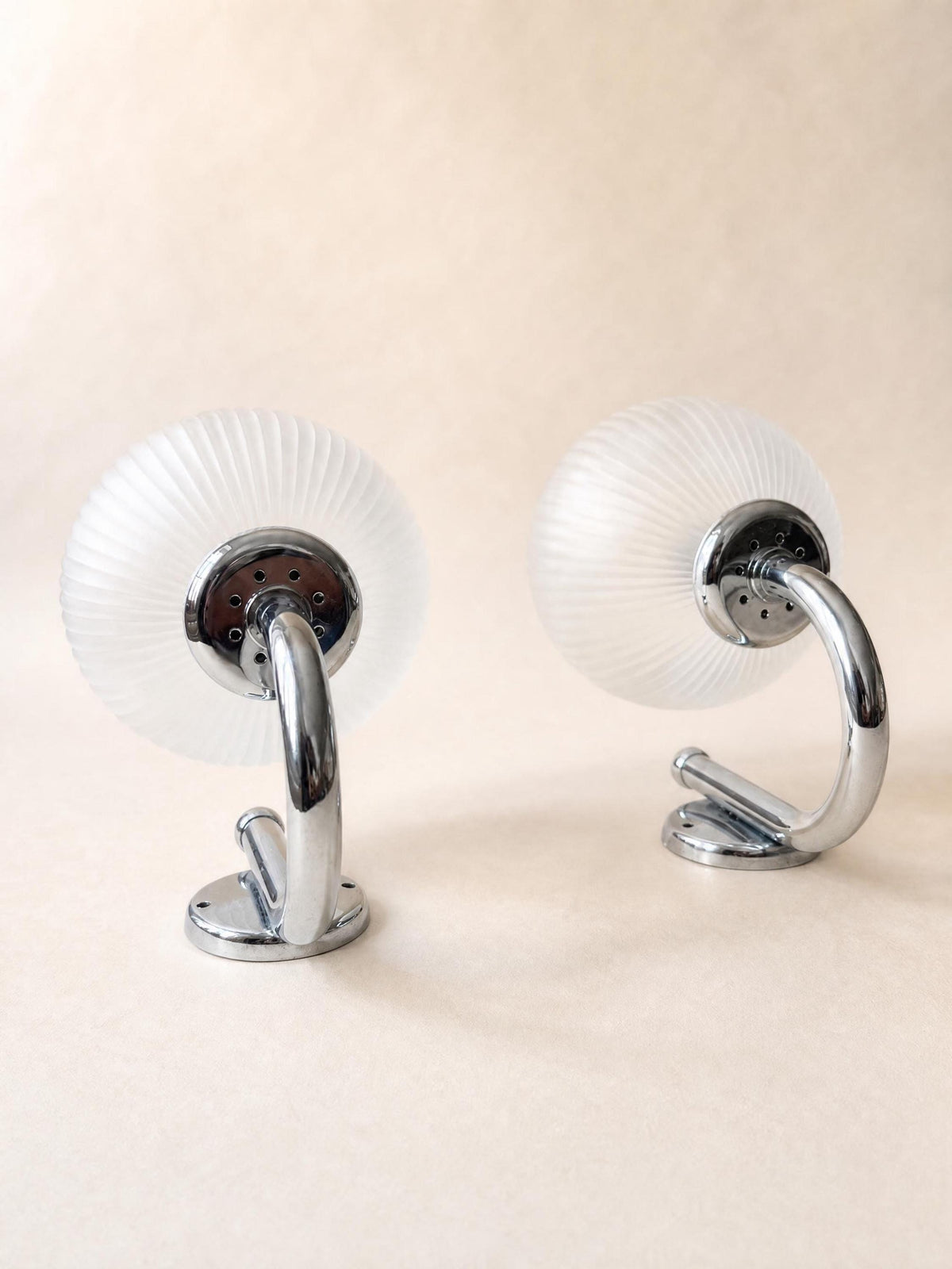 Italian 80s Frosted Glass Wall Sconces, Pair of Chrome Globe Wall Lights — photo 4