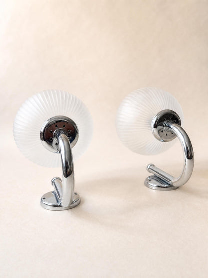 Italian 80s Frosted Glass Wall Sconces, Pair of Chrome Globe Wall Lights — photo 4