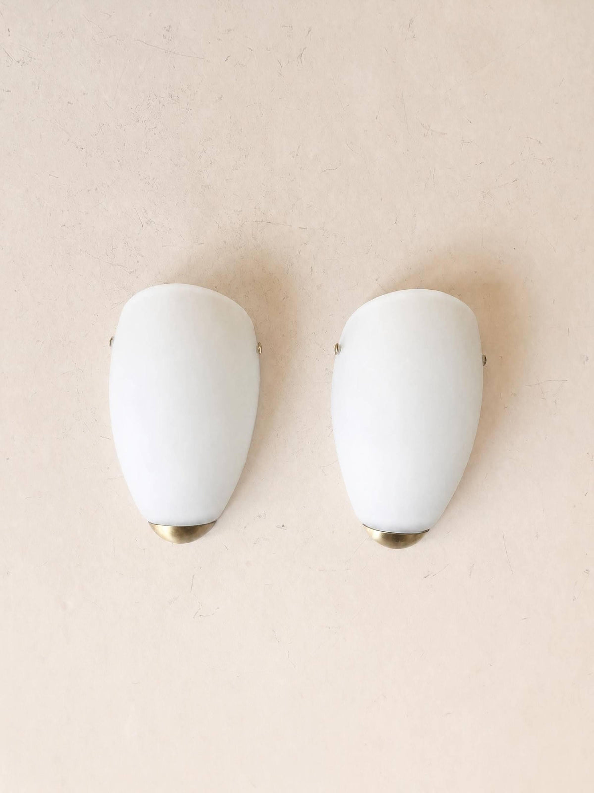 French 80s Opaline Glass Wall Sconces | Pair of Brass Accent Wall Lights — photo 7