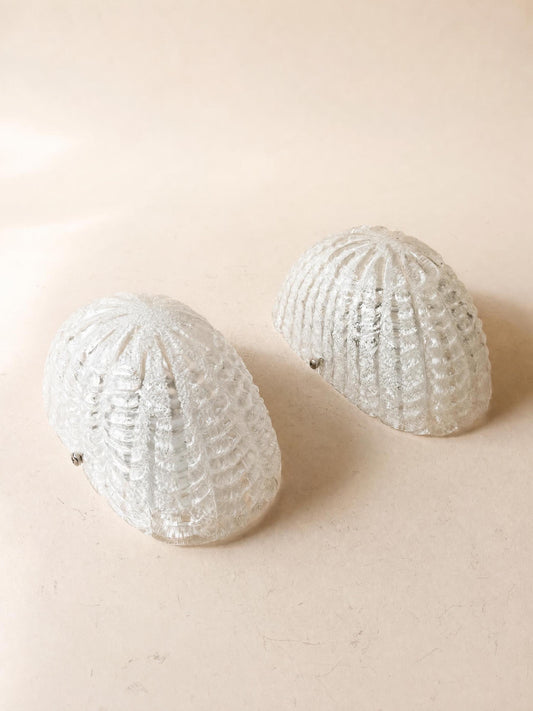 Italian Vintage Murano Glass Wall Sconces, Pair of Sculptural Shell Lights — photo 2