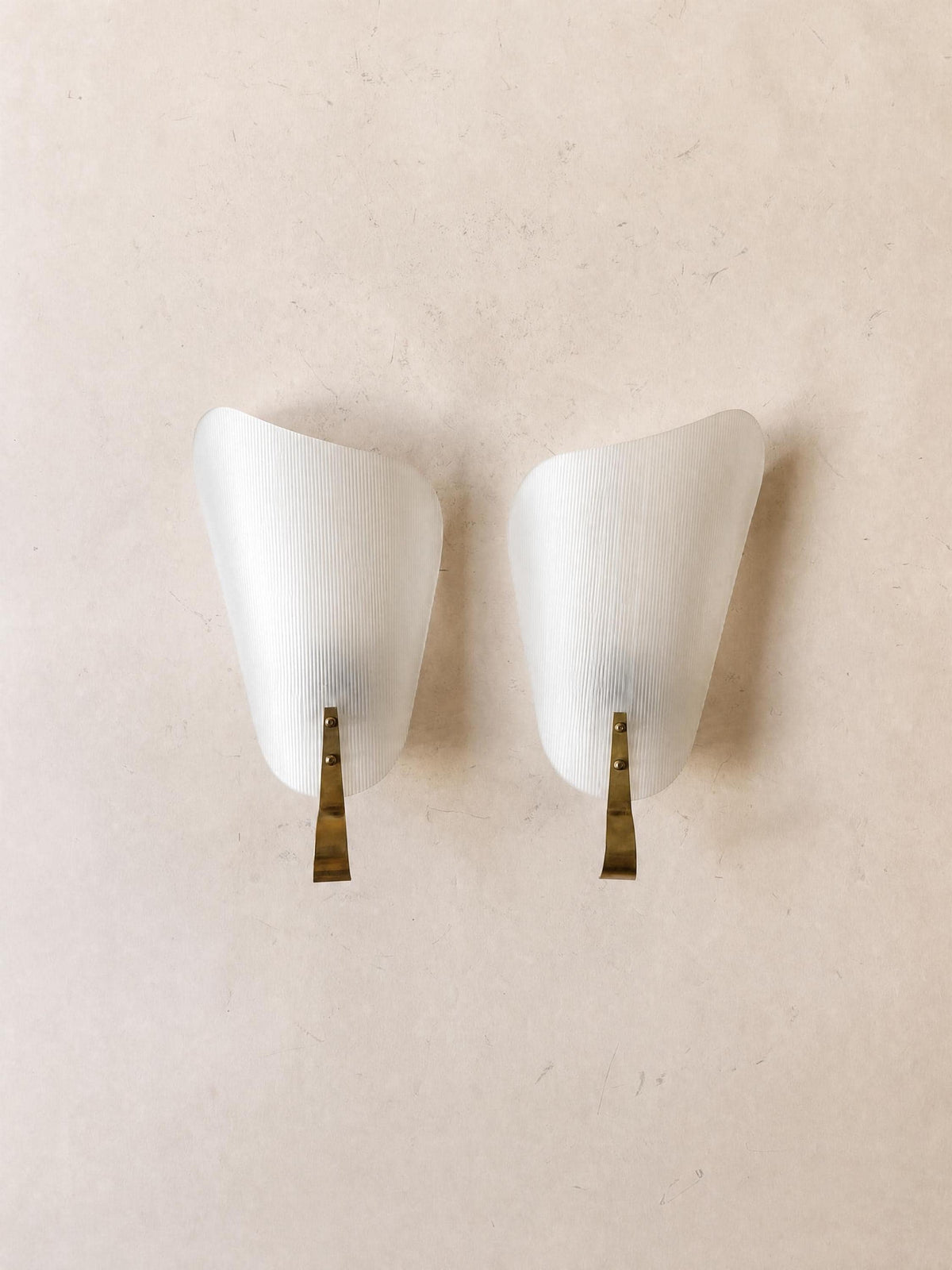 Italian 50s Perspex Wall Sconces with Brass, Pair of Sculptural Wall Lights — photo 1