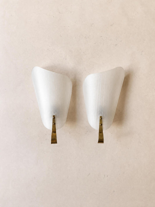 Italian 50s Perspex Wall Sconces with Brass, Pair of Sculptural Wall Lights — photo 1
