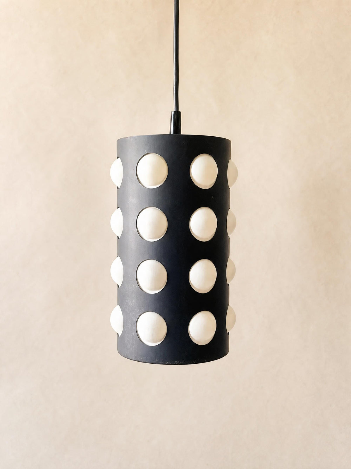 Vintage 70s Black Metal Pendant Light with White Dome Shades — photo 1
