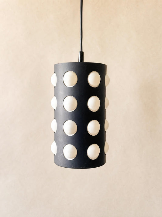 Vintage 70s Black Metal Pendant Light with White Dome Shades — photo 1