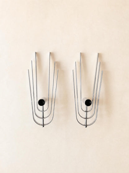 Pair of Vintage 70s French Chrome Wall Lights, Sculptural Sconces — photo 1