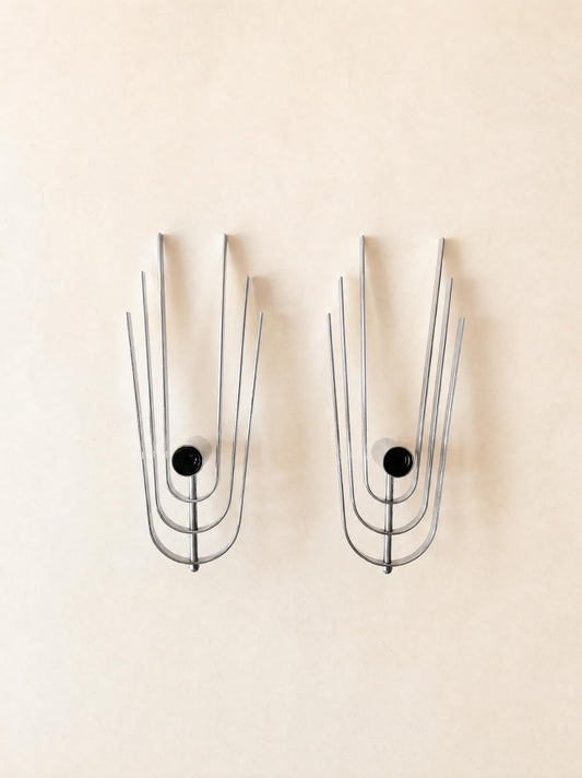 Pair of Vintage 70s French Chrome Wall Lights, Sculptural Sconces — photo 1