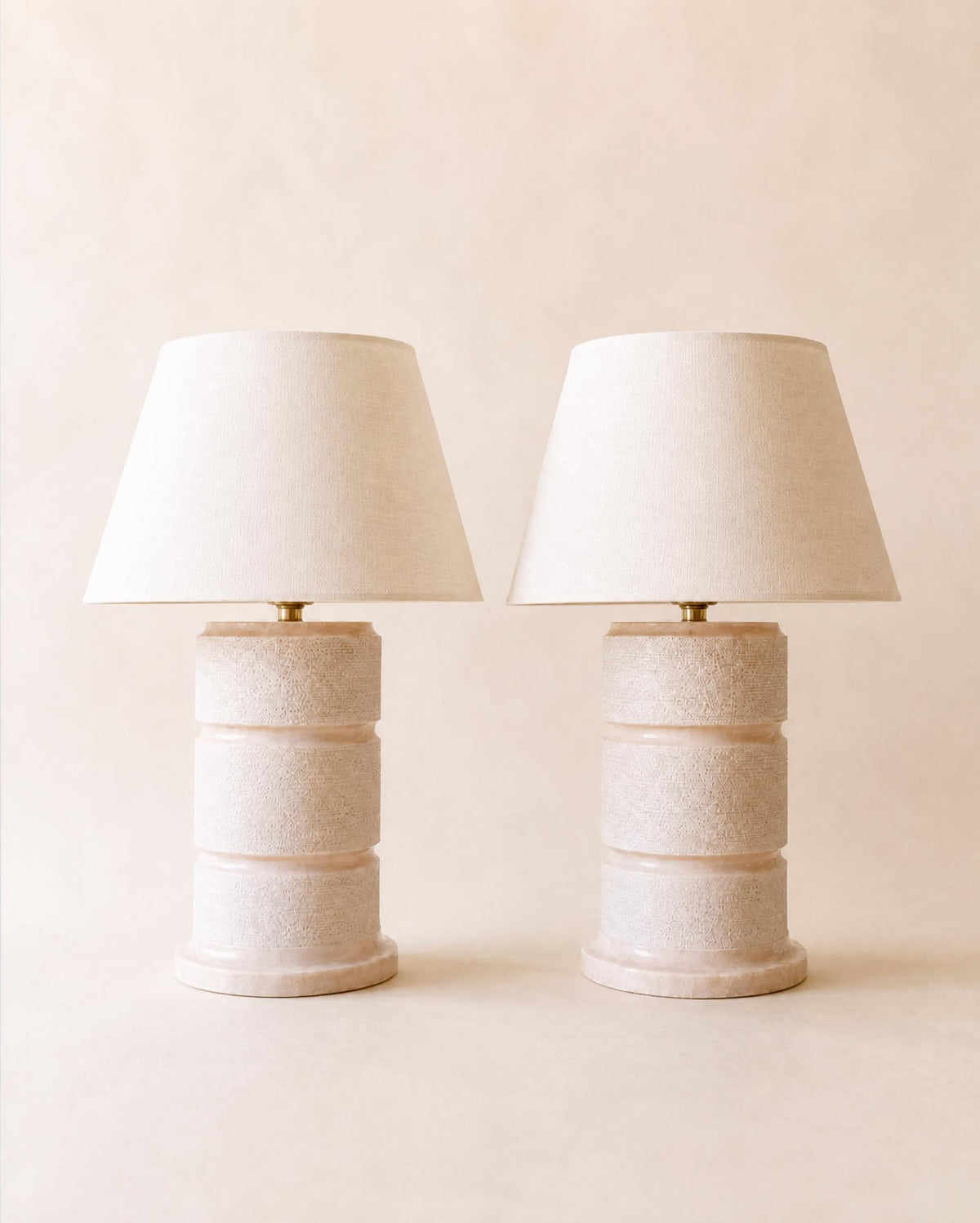 Pair of Vintage 60s Portuguese Pink Marble Table Lamp Bases, Évora Marble — photo 1