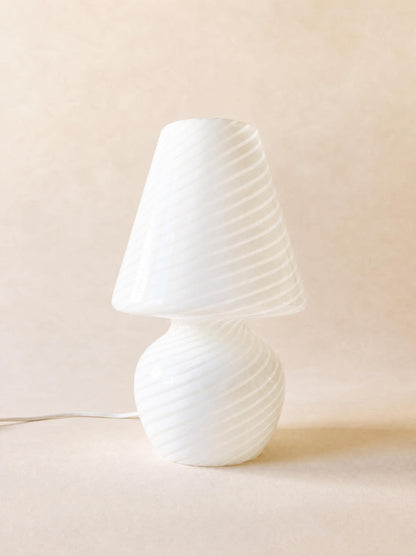 Vintage Italian 70s Murano Mushroom Table Lamp, White Swirl Opaline Glass — photo 1