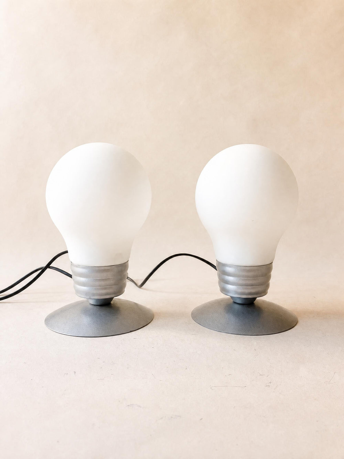 Vintage 90s Bulb Shaped Milk Glass Table Lamps by Idea — photo 1
