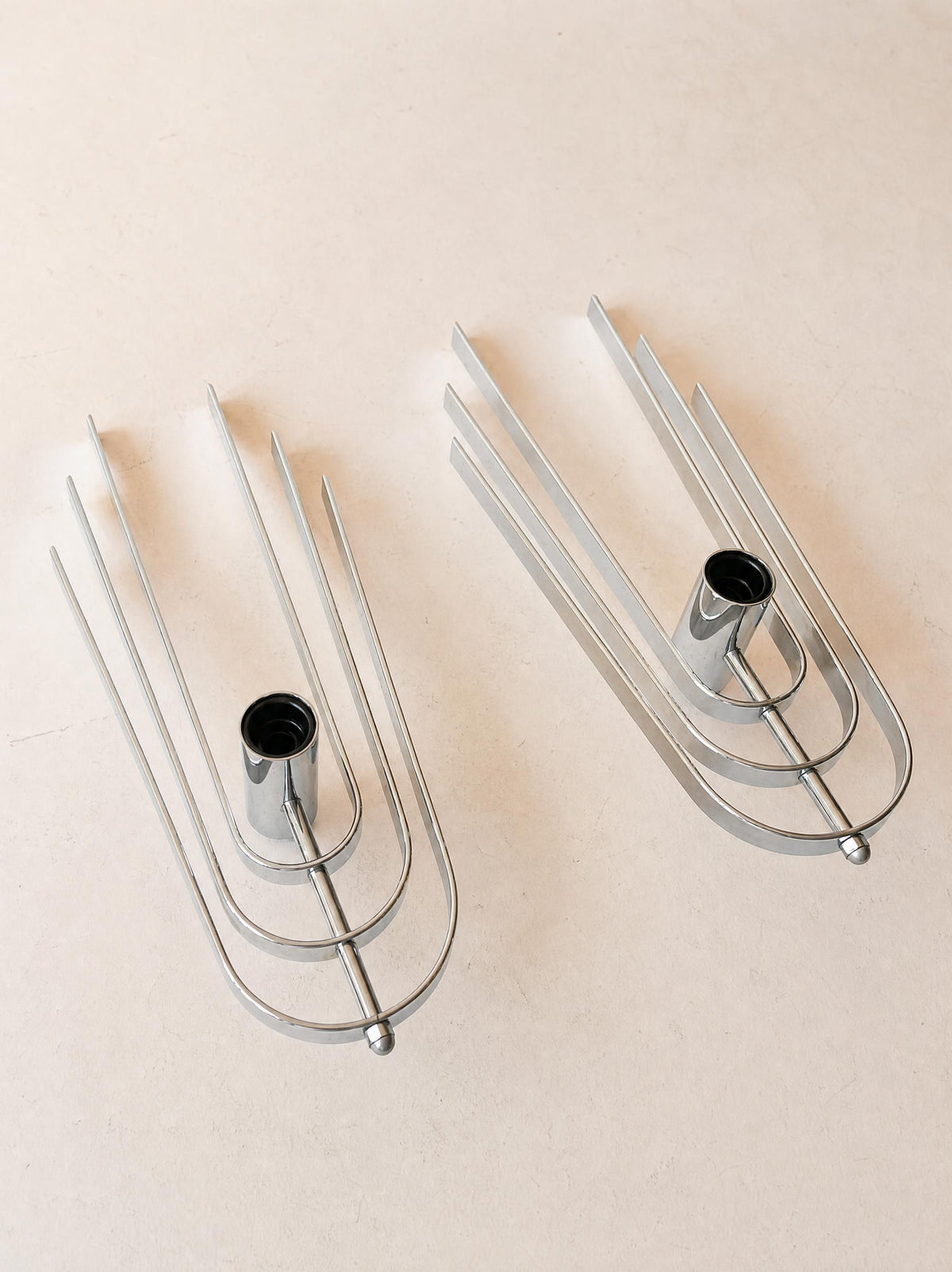 Pair of Vintage 70s French Chrome Wall Lights, Sculptural Sconces — photo 4