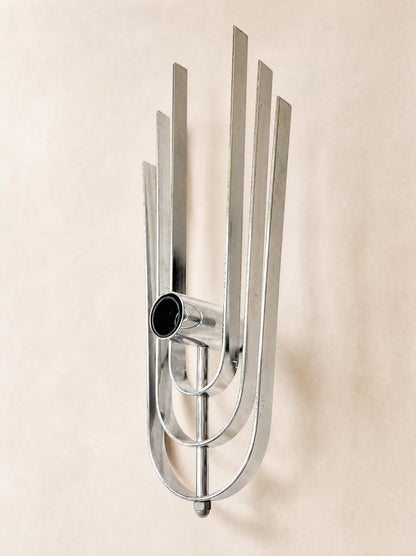 Pair of Vintage 70s French Chrome Wall Lights, Sculptural Sconces — photo 7
