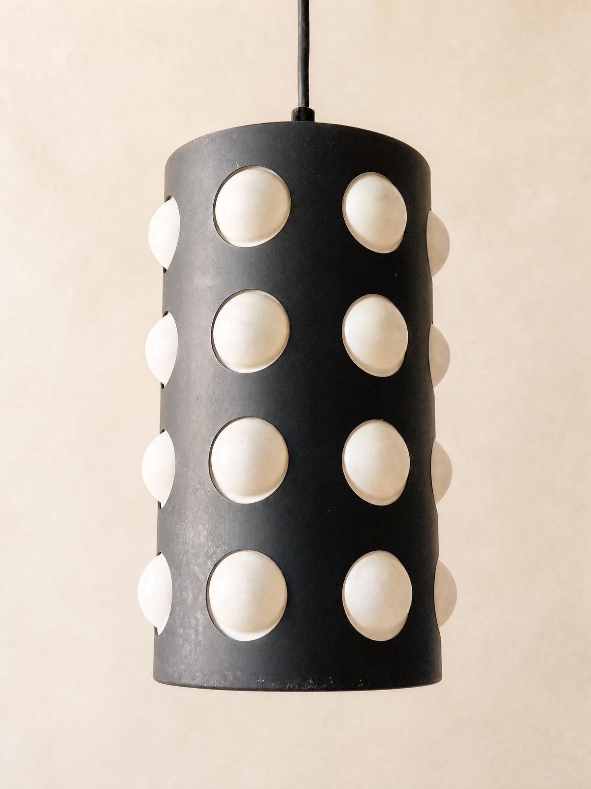Vintage 70s Black Metal Pendant Light with White Dome Shades — photo 3