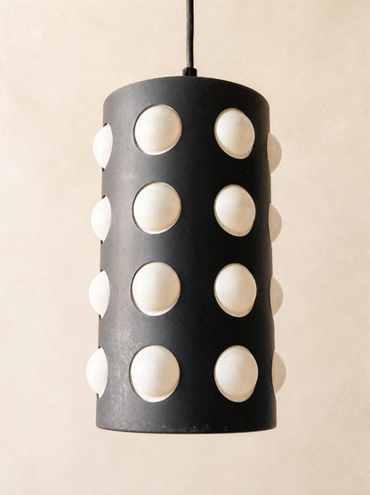 Vintage 70s Black Metal Pendant Light with White Dome Shades — photo 3