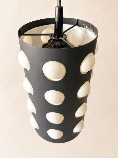 Vintage 70s Black Metal Pendant Light with White Dome Shades — photo 4