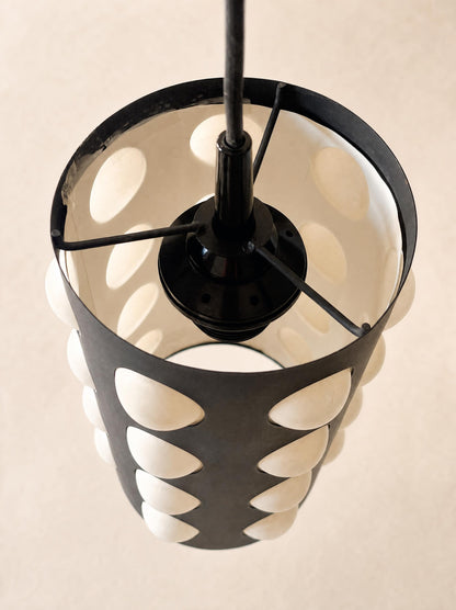 Vintage 70s Black Metal Pendant Light with White Dome Shades — photo 6