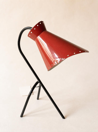 Vintage Italian 50s Red Diablo Table Lamp on Tripod Stand — photo 2