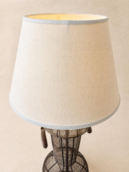 Vintage French Wire Wicker Table Lamp with White Shade — photo 7