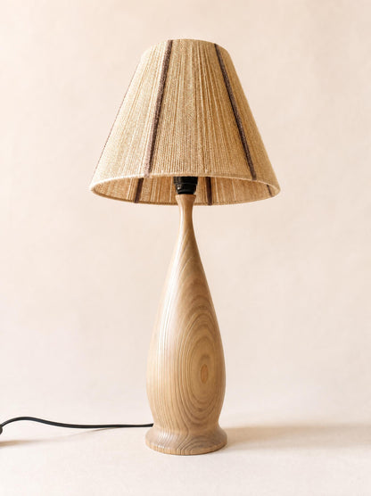 Vintage Turned Wood Table Lamp with String Shade, Scandinavian Style — photo 3