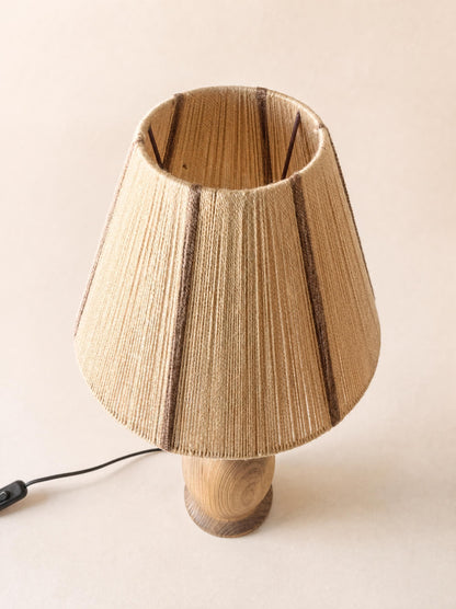 Vintage Turned Wood Table Lamp with String Shade, Scandinavian Style — photo 4