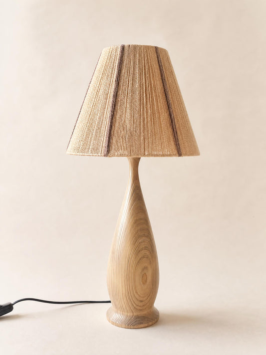 Vintage Turned Wood Table Lamp with String Shade, Scandinavian Style — photo 2