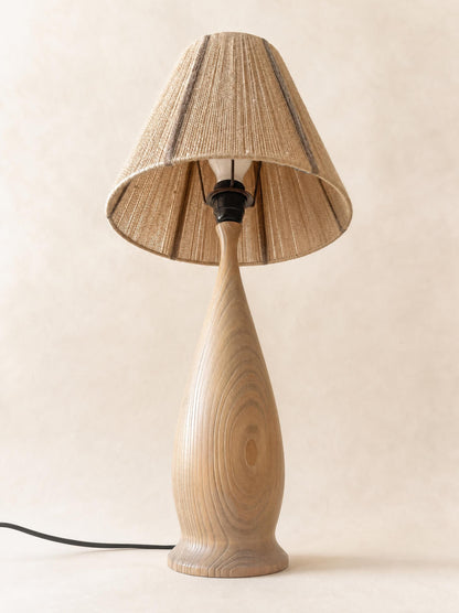 Vintage Turned Wood Table Lamp with String Shade, Scandinavian Style — photo 7