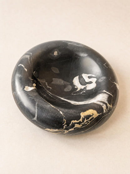 Vintage Black Marble Ashtray Bowl with White and Gold Veining — photo 2