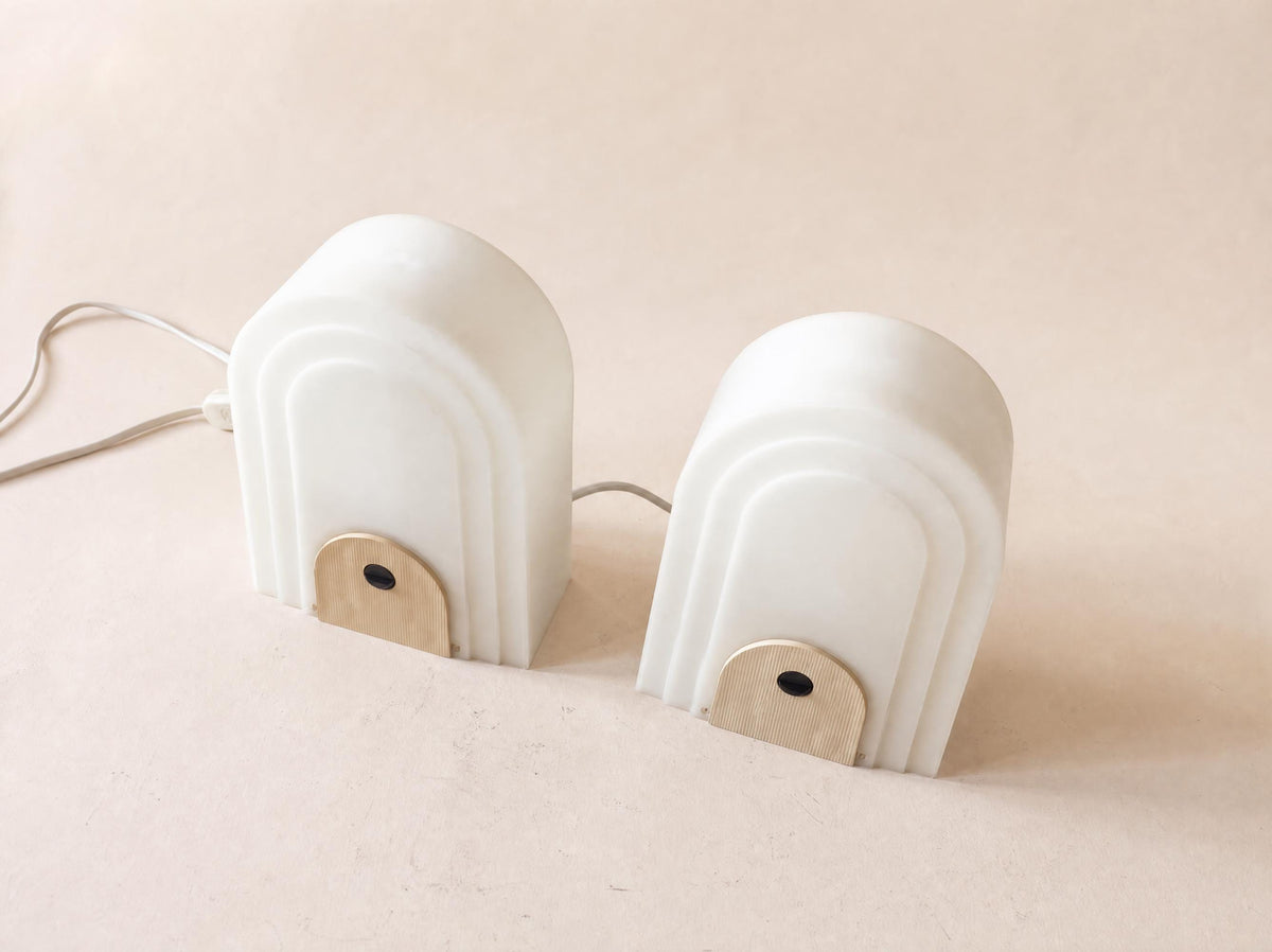 Vintage Italian 80s Targetti Table Lamp Pair in Frosted Resin — photo 3