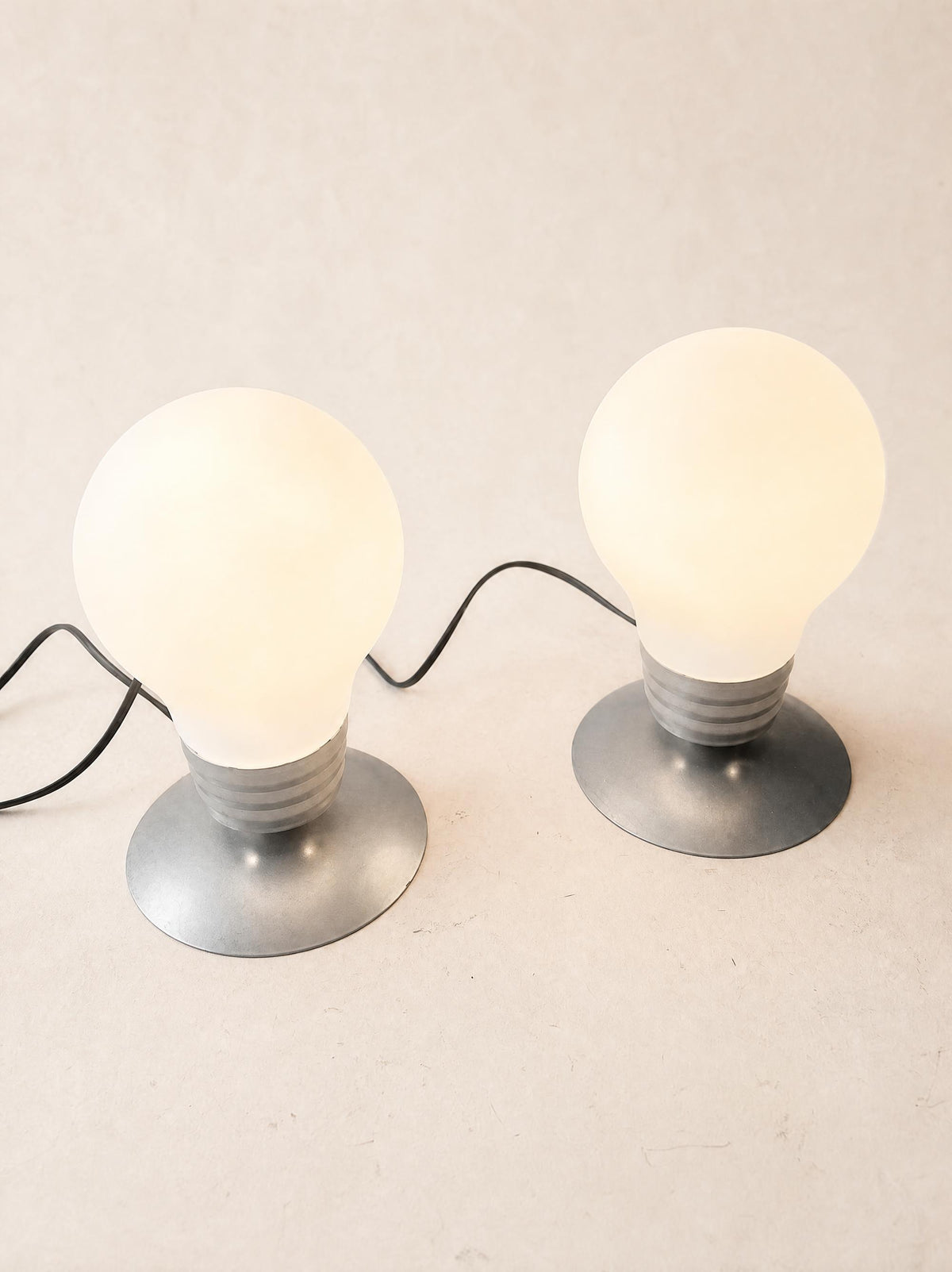 Vintage 90s Bulb Shaped Milk Glass Table Lamps by Idea — photo 6