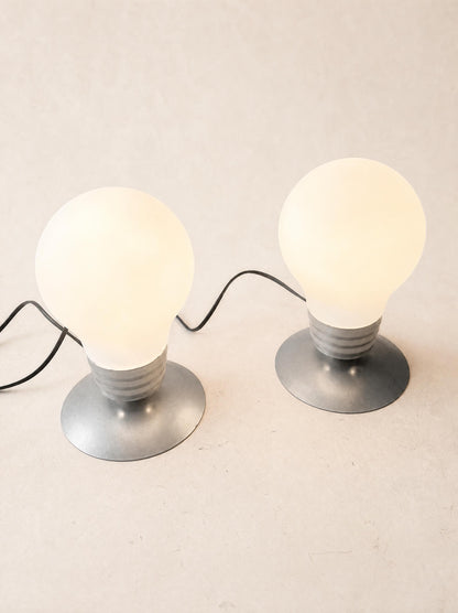 Vintage 90s Bulb Shaped Milk Glass Table Lamps by Idea — photo 6