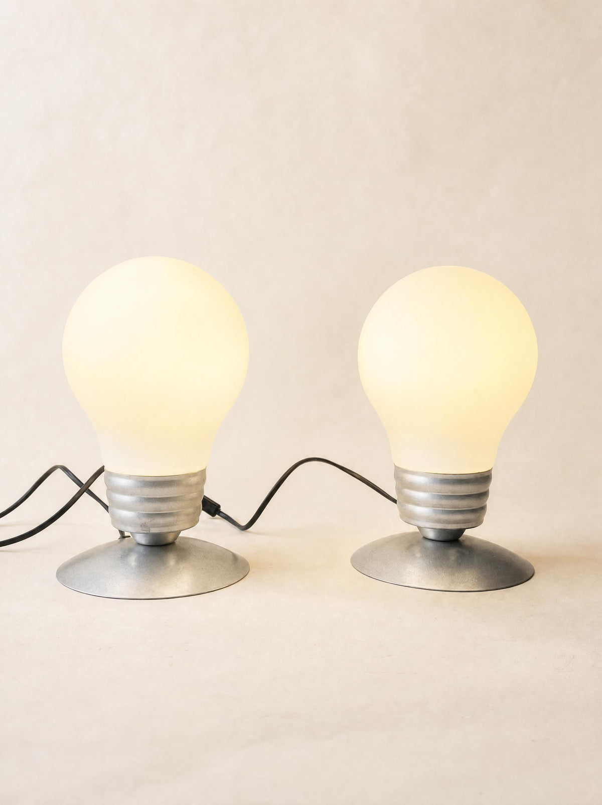 Vintage 90s Bulb Shaped Milk Glass Table Lamps by Idea — photo 5